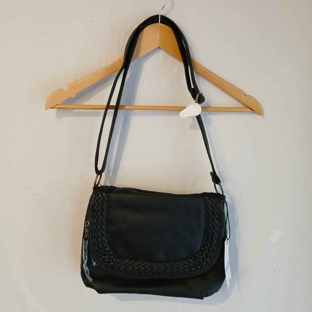 Wallflowers‎ Black Faux Leather Crossbody Brass Hardware NWT!